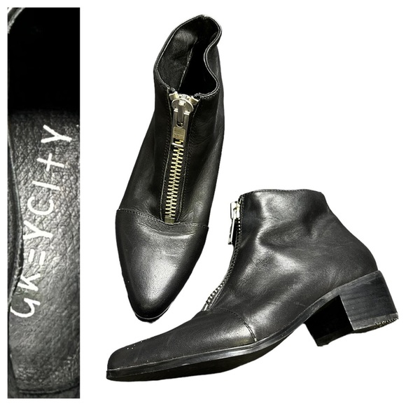 grey city Shoes - GREY CITY Black Leather Zip Booties YKK Zipper Size 6.5